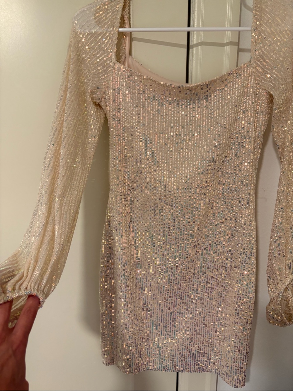 Speechless Champagne Sequin Long Sleeve Prom Dress